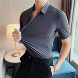 Men Short sleeve Shirt 2023 Summer New Thin Breathable High Elastic Slim Fit Solid Casual Formal Dress Shirt Korean Men Clothing