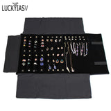 Fashion Black Velvet Zipper Jewelry Roll Bag for Jewellery Ring Earrings Organizer Storage Bag Portable Necklace Display Cases