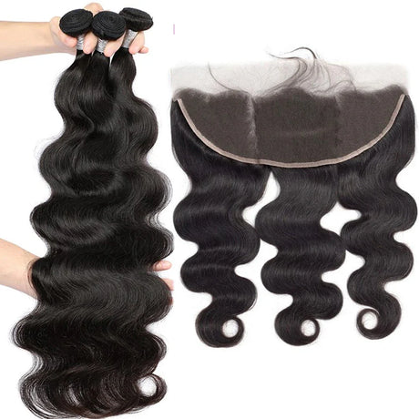 12A Peruvian Body Wave Bundles With Frontal Closure 13x4 Unprocessed Wet And Wavy Human Hair 3 Bundles With HD Lace Closure