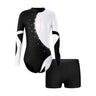 Kids Girls Ballet Gymnastic Leotard Skating Performance Costume Long Sleeve Backless Shiny Rhinestones Bodysuit with Shorts