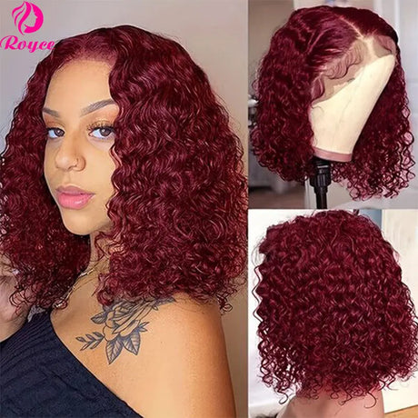 Short Bob Wigs 99J Kinky Curly Bob Wig Lace Front Human Hair Wigs For Women 13x4 Red Burgundy Lace Wig 4x4 Lace Closure Wig