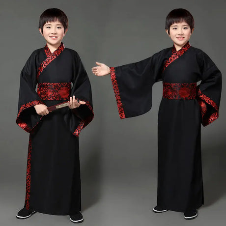 Chinese silk robe Costume Boyls Children Kimono Hanfu China Traditional Vintage Ethnic Students warrior Dance Costume Hanfu set