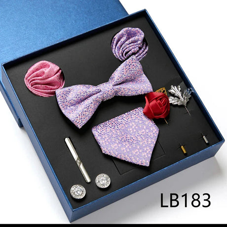 Fashion Men's Tie Gift Box Luxury Brand Necktie Bowtie Pocket Square Brooches Cufflinks Clips Suit For Party Wedding Man Gifts