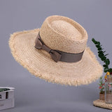 Wide Brim Sun Hats Fashion Flat Top Bowknot Panama Cap Floppy UV Protection Straw Hats Women