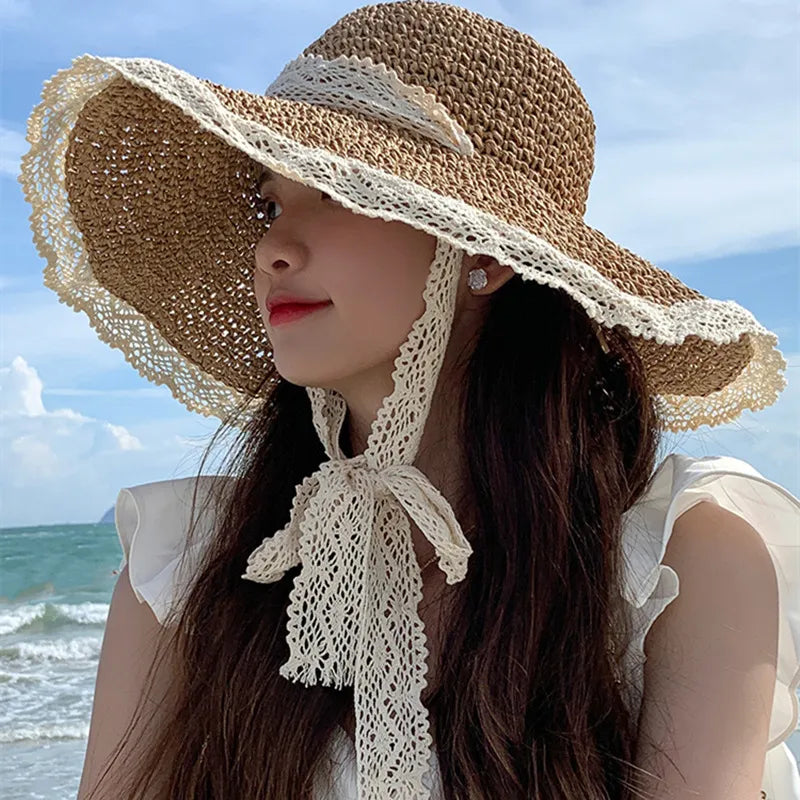 Women's Summer Visors Hat Foldable Sun Hat Wide Large Brim Beach Hats Fashion Lolita Hat Chapeau Femme Beach UV Protection Cap