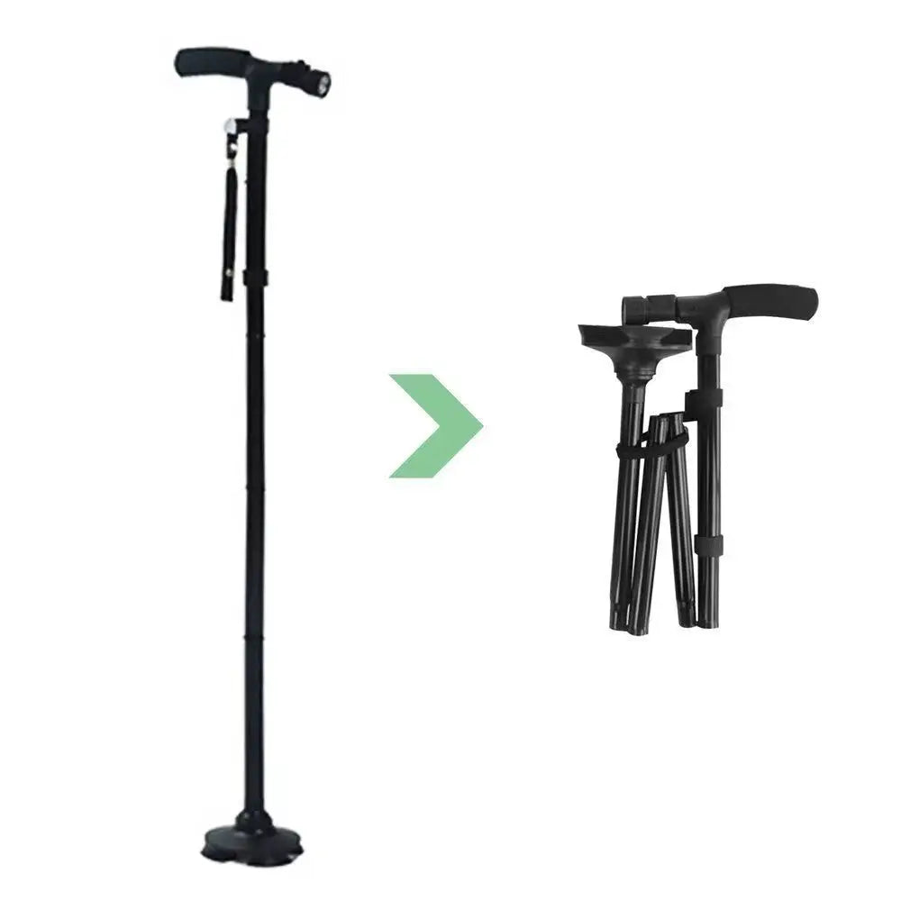 Foldable Telescopic Crutch With LED for Elderly Height Adjustable Aluminum Alloy Anti Slip Walking Stick Mobility Aids