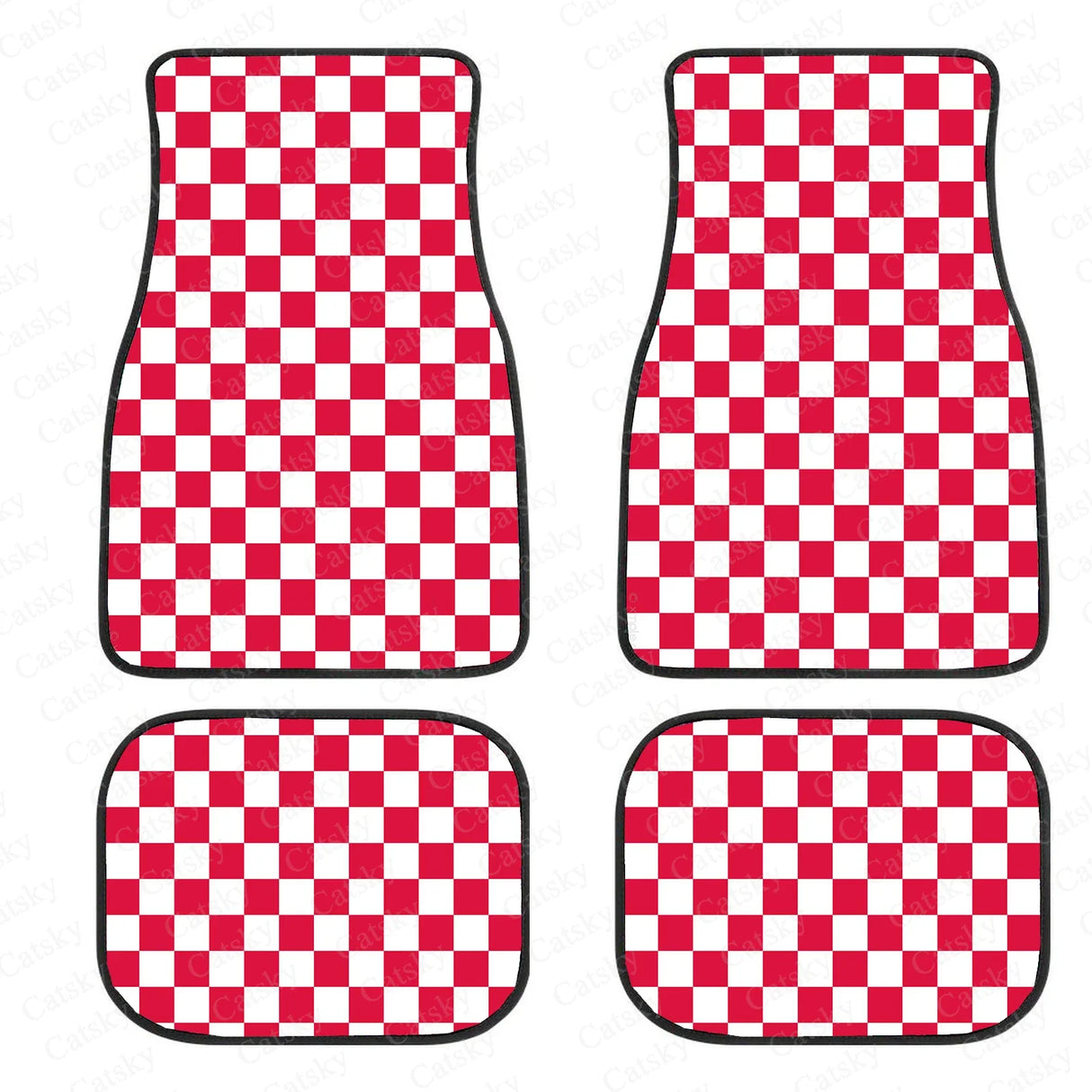 Checkerboard Car Mats Auto Parts Rubber Floor Mats Custom 4PCS Car interior graphic print checkered square feet