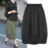 Plus Size 2023 Autumn 4XL Loose  Women's Skirt Casual Big Pockets Lady Skirts Elastic Waist Female Bottom Clothing Skirts KT109