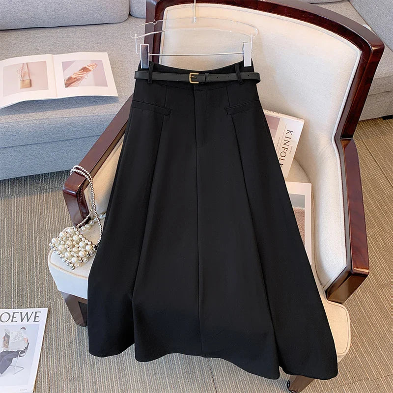 Plus-size women's black commuter skirt professional professional double pockets seven sizes selection with lining loose fashion