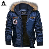 Military Tactics Aviator Jacket Men's Winter Wool Windproof Warm Motorcycle Jacket Men's Outdoor Fur Collar Hooded Parker Coat