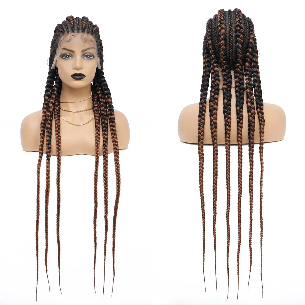 36" Full Lace Frontal Wigs For Women Cornrow Braided Wigs With Baby Hair Synthetic Wig Braide African Jumbo Knotless Braid Wig