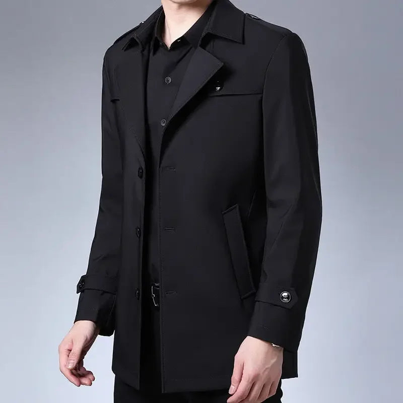 Fashion Men's woolen Coats Solid Color Single Breasted Lapel Long Coat Jacket Casual Overcoat Casual Trench Spring and Autumn