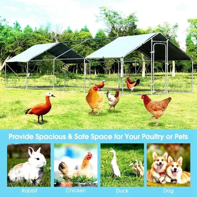 Large Chicken Coop Walk-in Metal Poultry Cage House Rabbits Habitat Cage Spire Shaped Coop with Waterproof and Anti-Ultraviolet