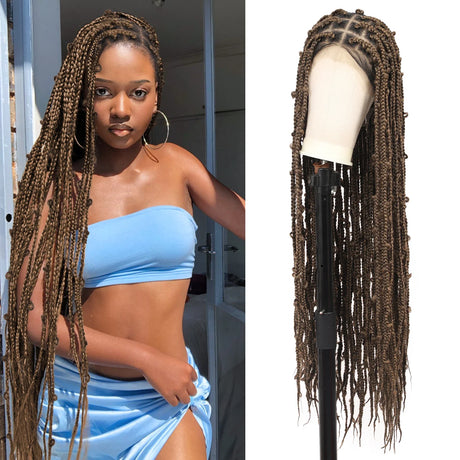 Kalyss 36" Square Knotless Butterfly Box Braided Wigs for Black Women Full Double Lace Frontal Wig with Baby Hair