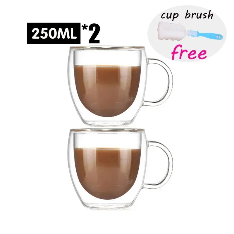 Double Wall Glass Cup Heat Resistant Transparent High Borosilicate Mug Tea Milk Lemon Juice Coffee Cup Gift Creativity Drinkware