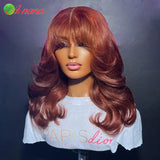 Reddish Brown Color Body Wave With Bangs 13x6 Lace Frontal Wig Brazilian Remy Human Hair Wig For Women 4x6 Glueless Wear Go Wig