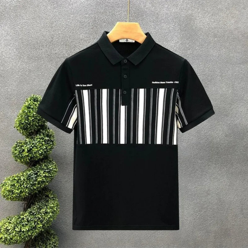 Korean Summer Men Striped Polo Shirts Streetwear Fashion Male Clothing Tees Basic Short Sleeve Casual Business Versatile Tops