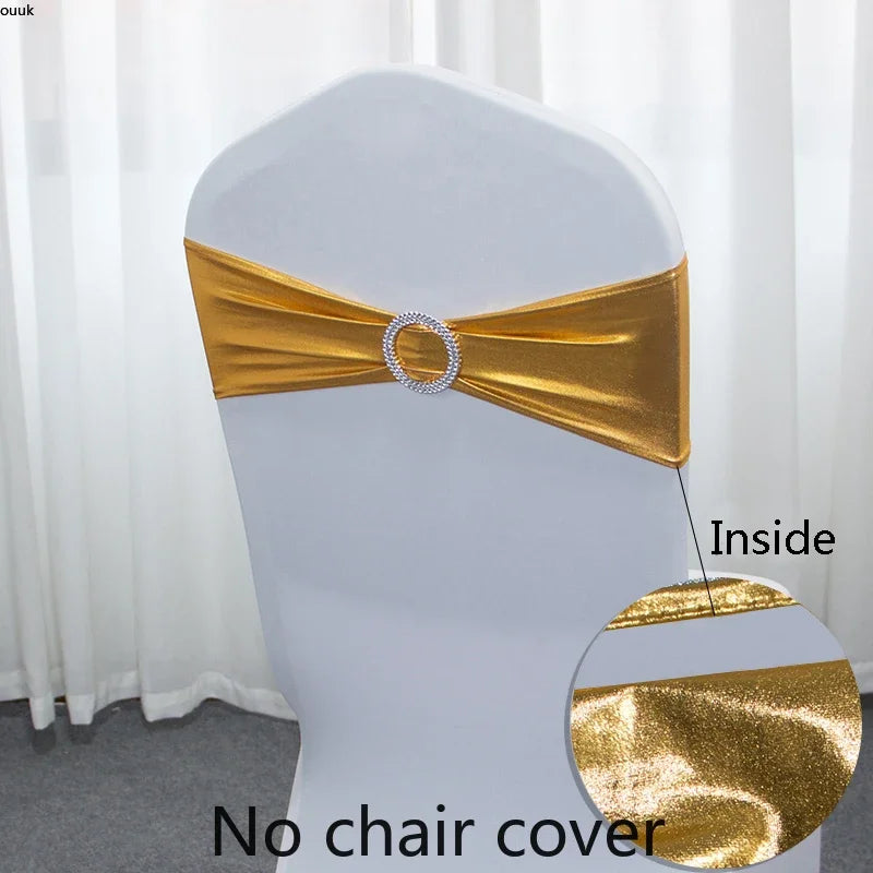 50pcs/Lot Metallic Gold silver Chair Sashes Wedding Chair Decoration Spandex Chair Cover Band for Party Decor birthday