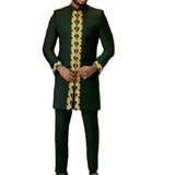 New Men's Temos Wedding Two Piece Suit Men's Dress Long Pants Shirt Solid Color Long Sleeve Party African Ethnic Style Clothing