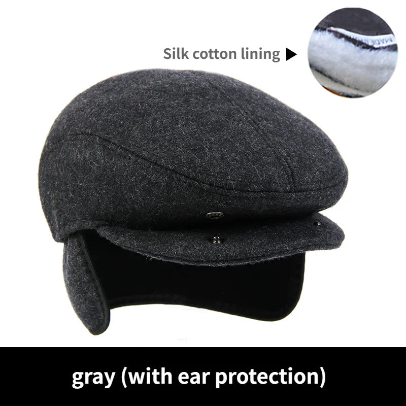 Big Head Circumference Men's Hat Autumn And Winter Warm Beret Spring And Autumn Fleece-lined Earflaps Peaked Cap Small Size