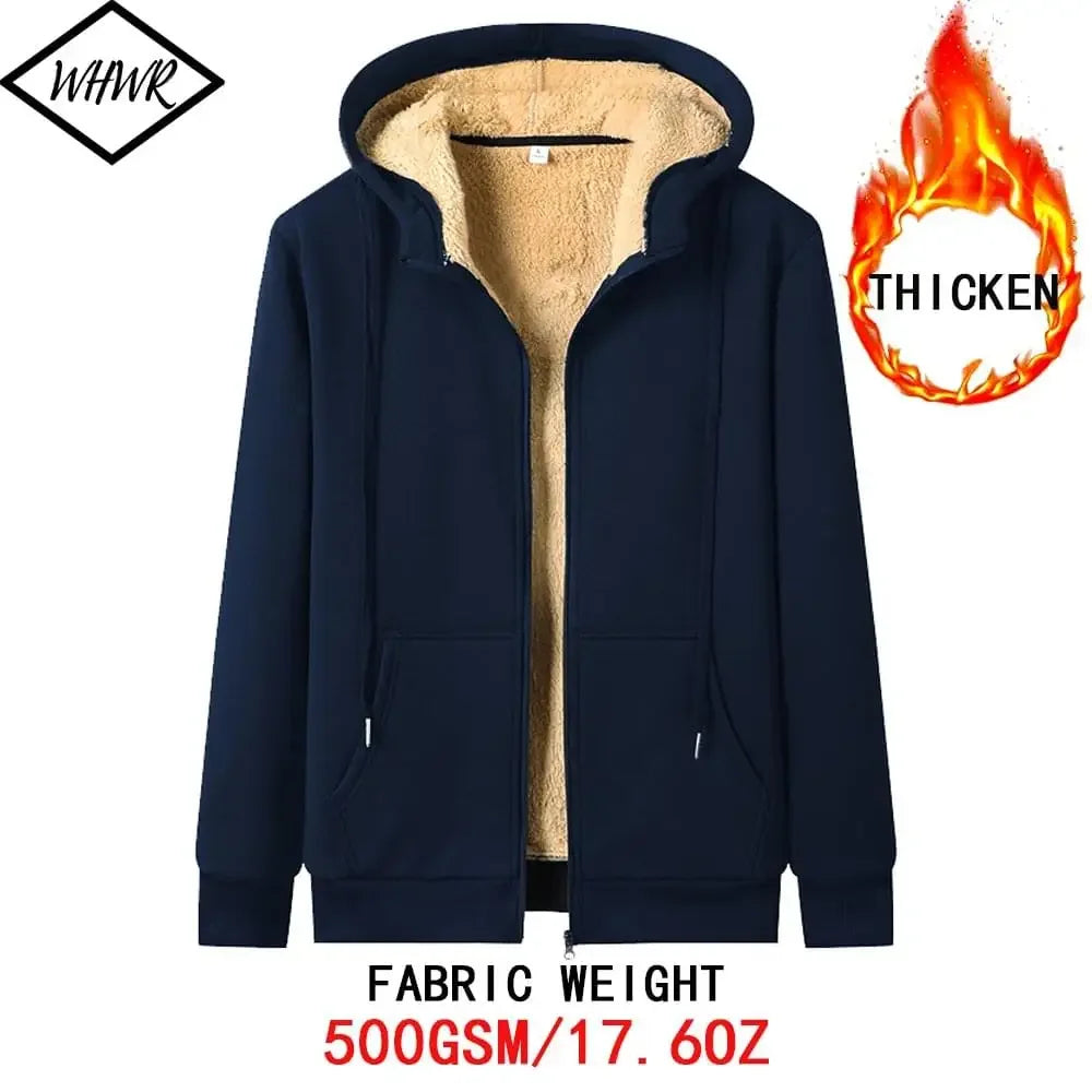 Winter Thicken Lambswool Hoodies Warm Long Sleeve Zipper Jacket Oversized Casual Men's Sweatshirts Fleece Hooded Cardigan