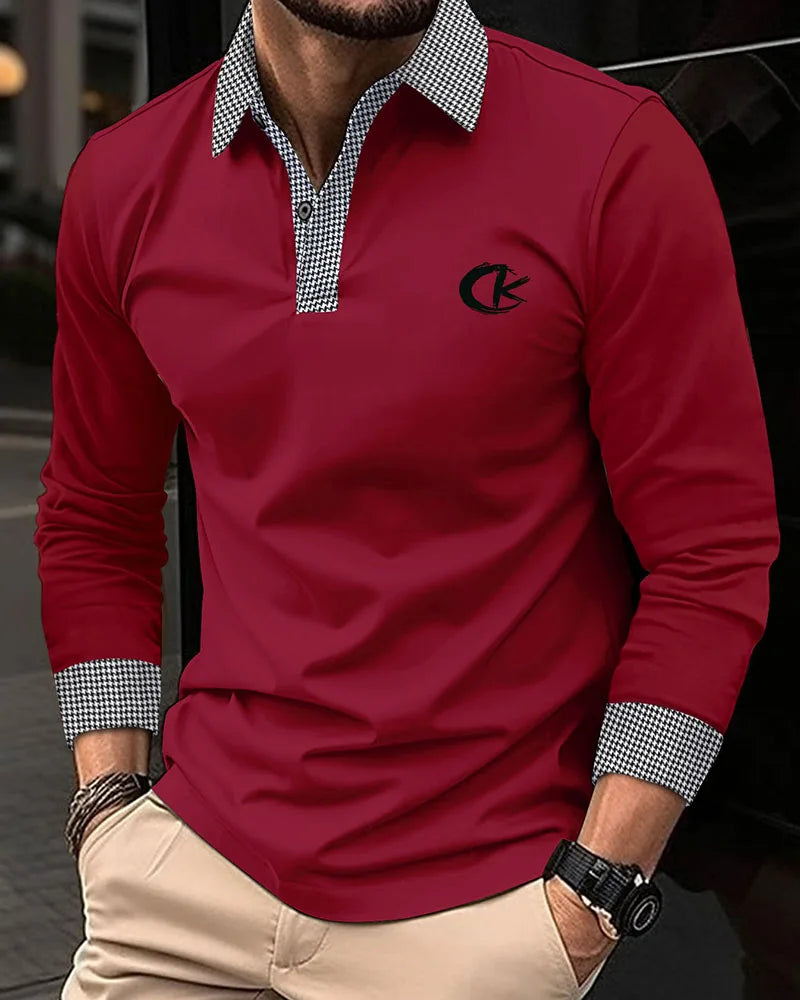 2023 Europe United States Men's Large Size Long Sleeve printed Lapel Polo Shirt Breathable Sweat Absorption High Quality Shirt