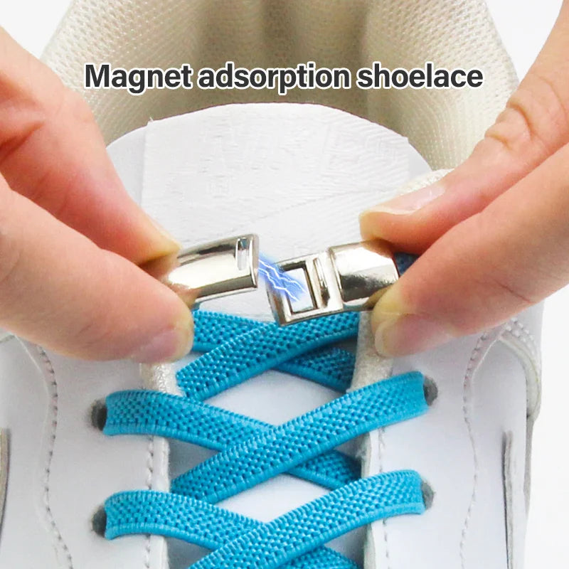 New Elastic Magnetic Shoelaces No Tie Lazy Shoes Laces Kids Adult Sneaker Shoelace  Metal Cross Lock  Flat Shoestring Buckle