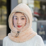 Winter Windproof Plastics Mask Scarf Cap One-Piece Riding Warm Pullover Hat Women Ear Protection Fluffy Soft Versatile Thermal