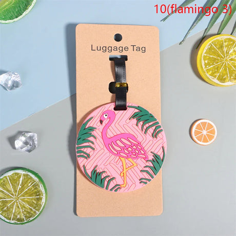 1PC Cute Cartoon Hawaiian Flamingo Silicone Luggage Tag kawaii ID Addres Holder Boarding Luggage Tag Antilost Travel Accessorie