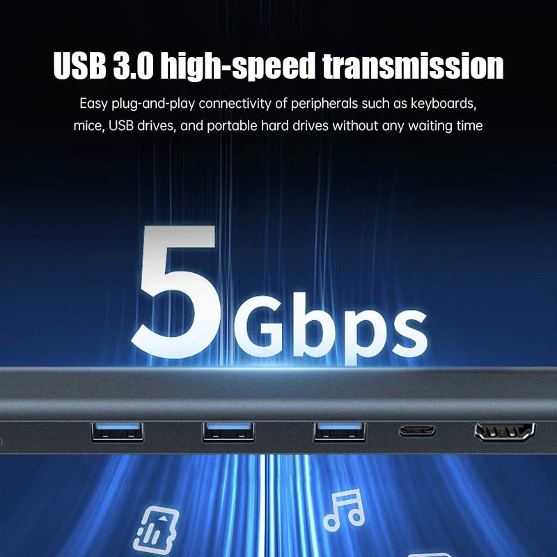 USB C Hub Multiport Adapter 10 in 1 Portable Dongle 4K HDMI PD 100W USB 3.0 Gigabit Ethernet RJ45 Docking Station Laptop Stand