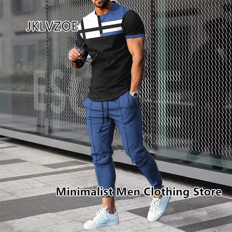 Men Fashion Short Sleeve T-shirt Trousers Sets Vintage 3D Print Oversize Tracksuit Two Piece Sportwear Suit Outfit Clothes