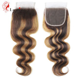 Highlight Body Wave Frontal Honey Blonde Ombre 13x4 Frontal Human Hair Transparent Lace Frontal Closure 4/27 Wavy Frontal