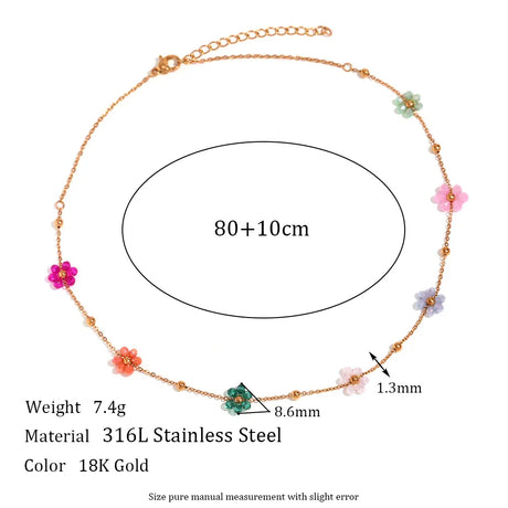 Handmade Colorful Beads Flower Charm Y2K Jewelry Set Girls Ladies Summer Beach Accessories Belly Waist Chain Necklace Bracelets