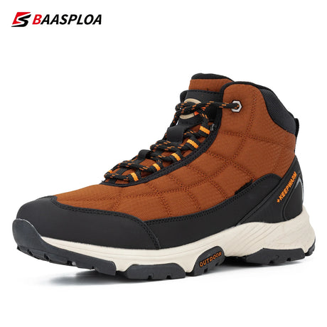 Baasploa Men's  Cotton Shoes Waterproof Outdoor Travel Hiking Shoes Warm Winter Sneakers Casual Walking Shoe Men's Thermal Boots