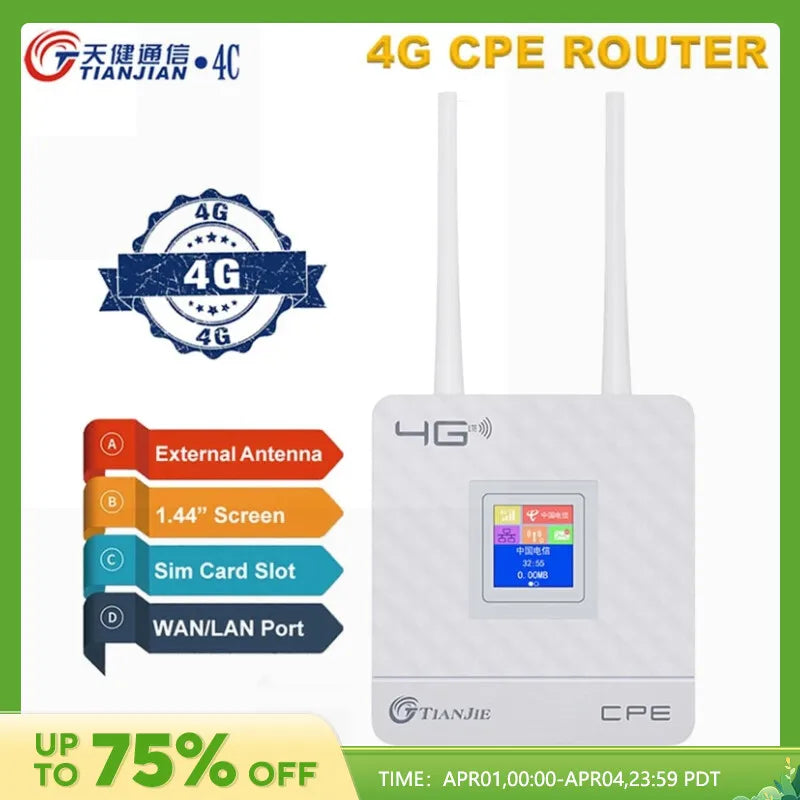 TIANJIE 150Mbps 4G Wifi Router Unlocked SIM Card Wireless Modem External Antenna Hotspot WAN LAN Broadband Adapter for IP Camera