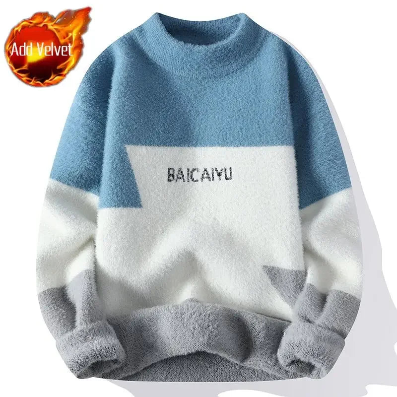 Men's Clothing No Hoodie Knit Sweater Male Pullovers Fleeced White Free Shipping Large Big Size Neck Korean 2023 Autumn X Plus A