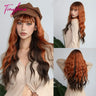 Long Curly Orange Brown Ombre Synthetic Wavy Wigs with Bangs Ginger Cosplay Party Wig for Women Afro Natural Hair Heat Resistant