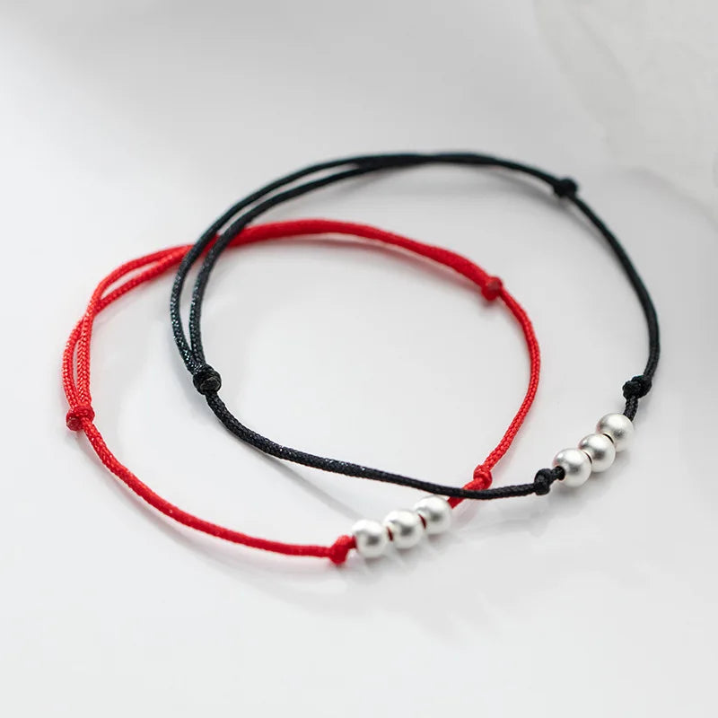 La Monada 14-20cm Frosted Bead Red Thread For Hand 925 Sterling Silver Bracelet For Women Rope Red Thread Bracelets Silver 925