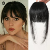 100% Human Hair Bangs Natural Black Brown French Bang Hair Clip in Bang Fringe with Temples Hairpiece for Women Clip on Air Bang