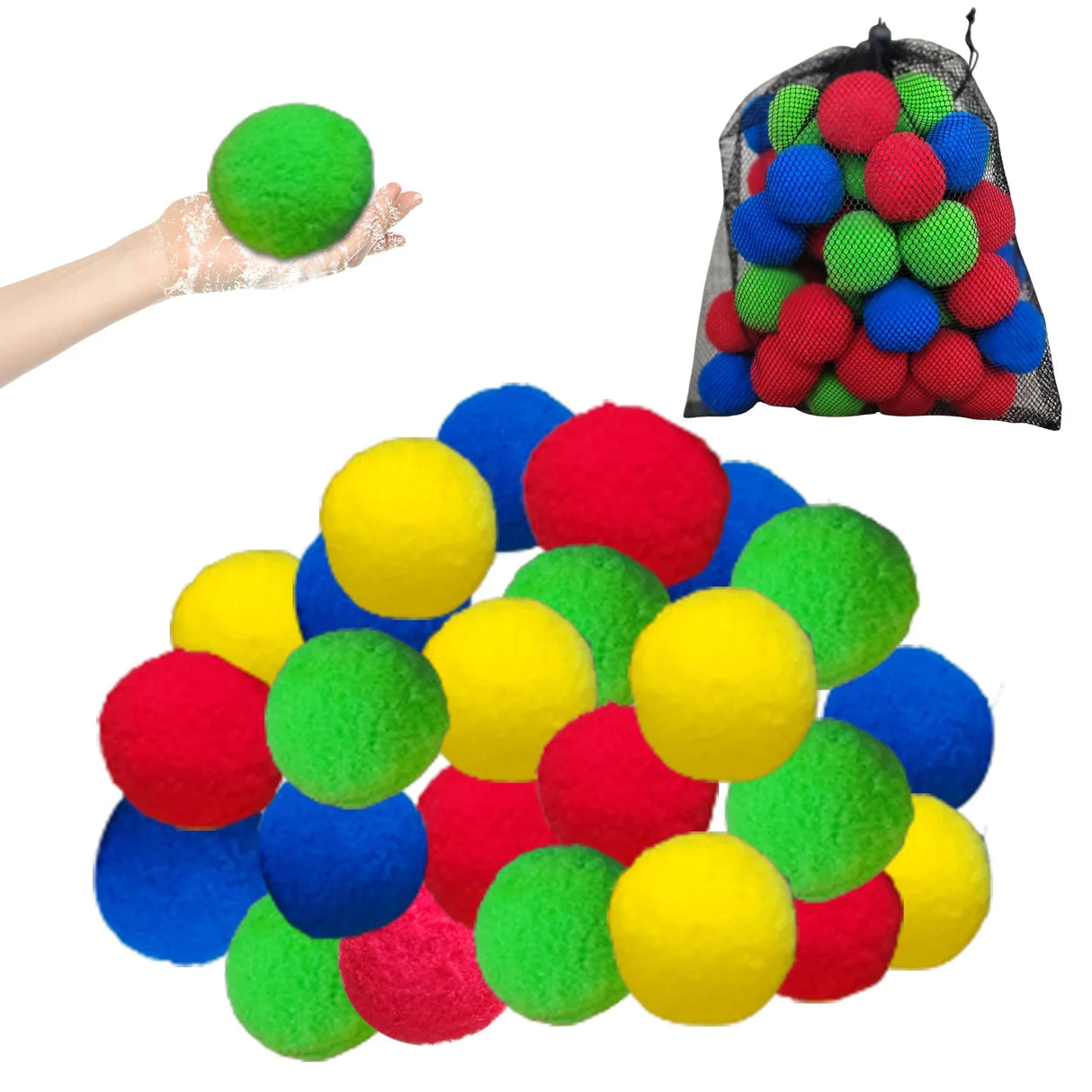 50pcs Reusable Water Balls Absorbent Cotton Splash Balls For Kids Water Balloons Fight Accessories For Pool Trampoline Beach