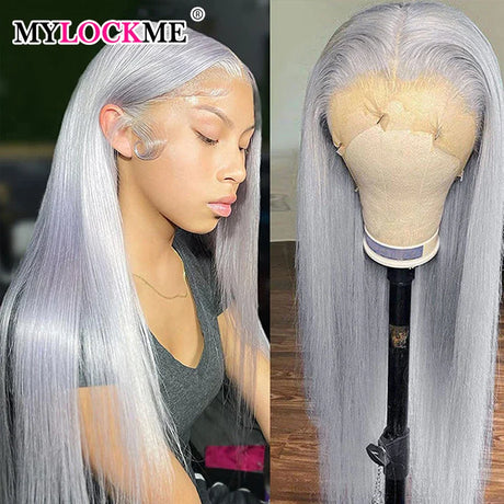 Silver Gray Lace Front Human Hair Wigs Transparent 13x4 Lace Straight Lace Frontal Wig For Wome Remy Wig MYLOCKME