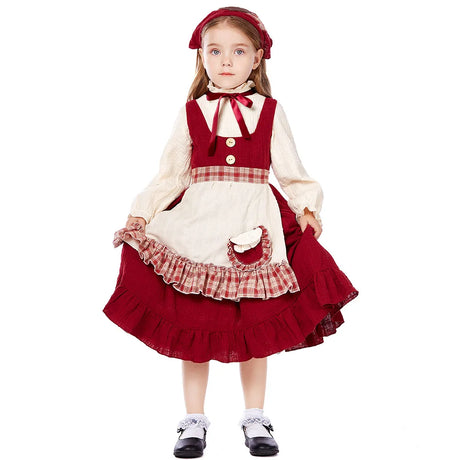 Kids Maid Dress Cosplay Kid Girl Fancy Pastoral Dress Grandmother Costume Colonial Stage Performance Halloween Carnival Costumes