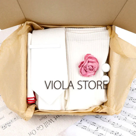 Viola Design 5PCS Gift Box Solid Cotton Sock Tie Sets Clip Pin Cufflinks Hanky Colorful Men Wedding Party Daily Cravat Accessory