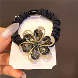 Cute Girls Elastic Hair Band Square Elegant Rhinestone Shiny Crystal Gem Hair Accessories Scrunchies Pearl Hair Ties Wholesale