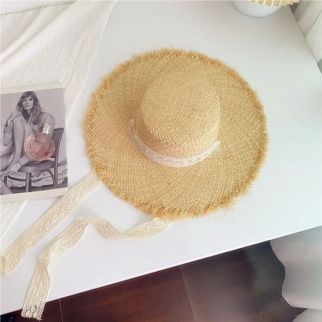 2024 Handmade Big Brim Hat Oversized Tassel Burrs Women Men Straw Sun Brim Hats Natural Raffia Panama Beach Summer Hat