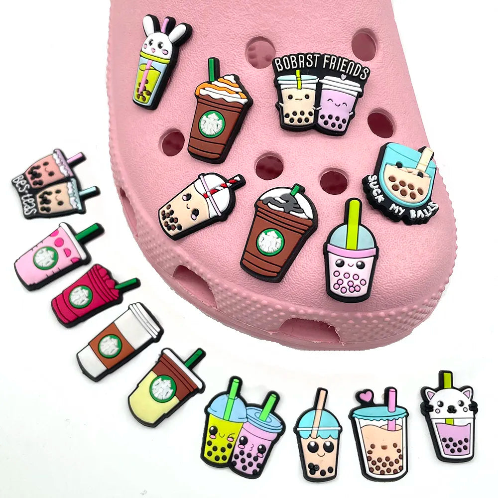 16Piece set Shoe Charms cute Exquisite Milk Tea Succession Shoe Decoration Children's Holiday Party Gift Sandal Accessories