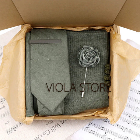 Viola Design 5PCS Gift Box Solid Cotton Sock Tie Sets Clip Pin Cufflinks Hanky Colorful Men Wedding Party Daily Cravat Accessory