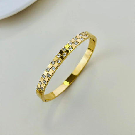 Waterproof Luxury Colorful Cubic Zirconia Bangles Stainless Steel Open Bracelet Bangle 18k Plated Fashion Jewelry Women