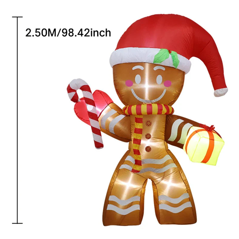 2.5M Inflatable Christmas Decorations Giant Gingerbread Man Xmas Bumble Inflatable Ornament with Build-in 6 LED Kids Outdoor Toy