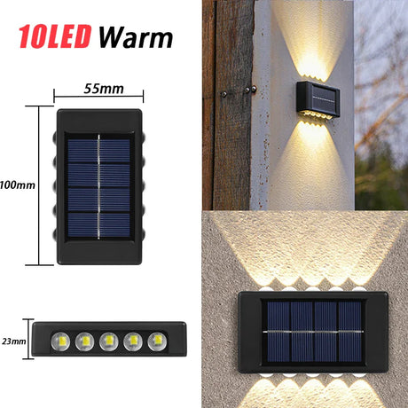 16PCS Solar Wall Light Warm Light Up and Down Auto Working 10LED Texture Black Shell House/garden/porch Lighting Light